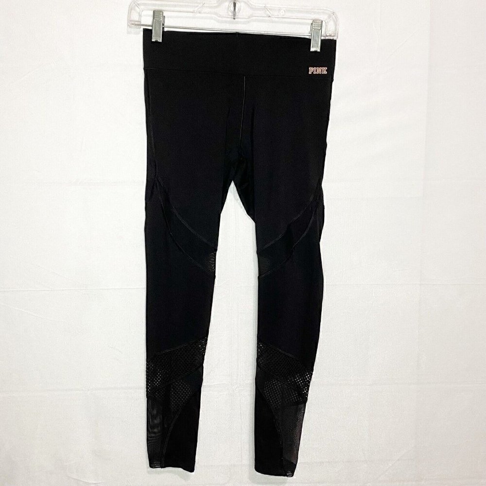 Victoria’s Secret ULTIMATE PINK Black/Mesh Yoga Crop Leggings Size XS (26x23)